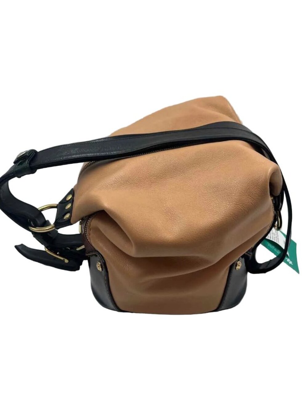 MARINO ORLANDI Tan & Black Leather Large Convertible Sling Bag/Backpack Purse